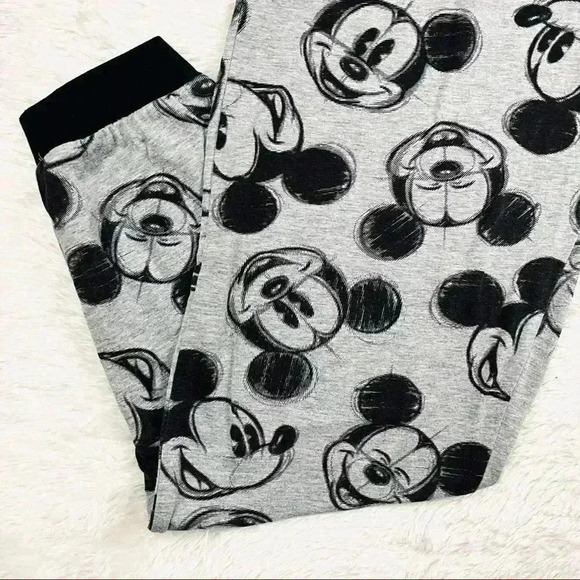 Disney Mickey Mouse Gray & Black Drawstring Cotton Blend Pants Size L - Picture 4 of 14